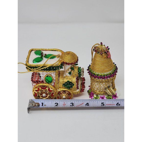 Beautiful Vintage Bead And Sequin Cottage And Christmas Train Ornaments - Picture 5 of 6
